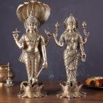 18" Exquisite Brass Vishnu Lakshmi Idol Pair | Divine Couple Temple Murti | Sacred Art Set